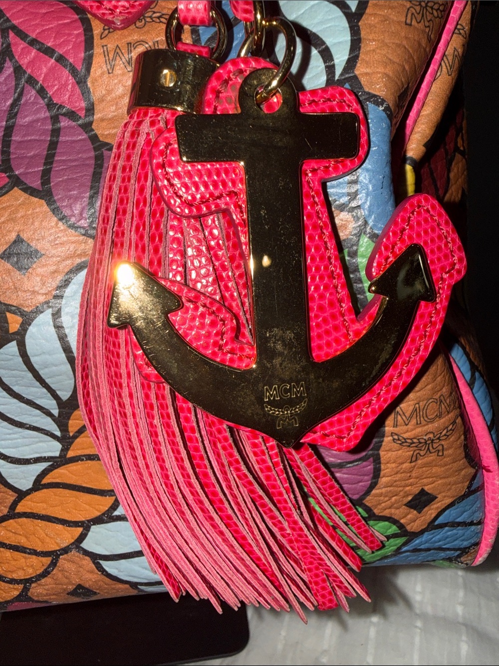 Preloved. Limited edition MCM Multicolor Rope-Print Leather Satchel - Pink Trim - Picture 8 of 16